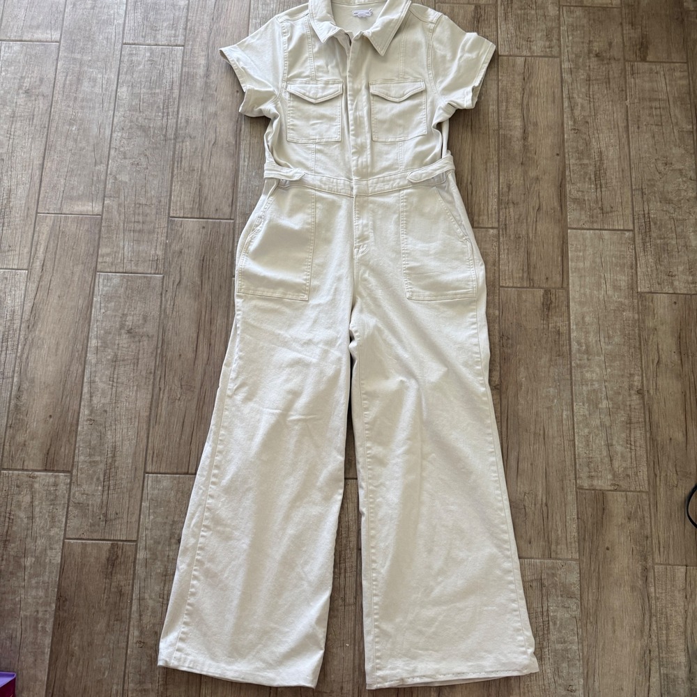 Good American Fit for Success Denim Overall 2XL Ecru Utility Wide Leg Suit